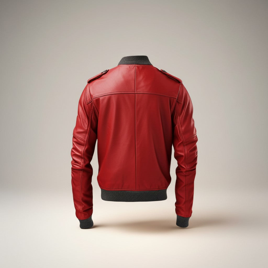 Men Stylish Red Bomber Leather Jacket