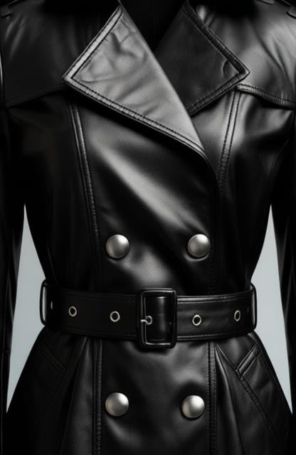 Women Black Leather Winter Coat Belted Style