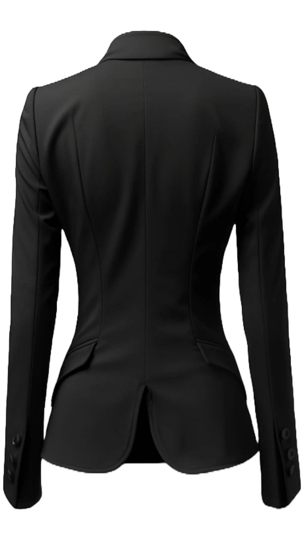 Scarlett Stitch black cotton tailored equestrian style coat with button cuffs and flap pockets.