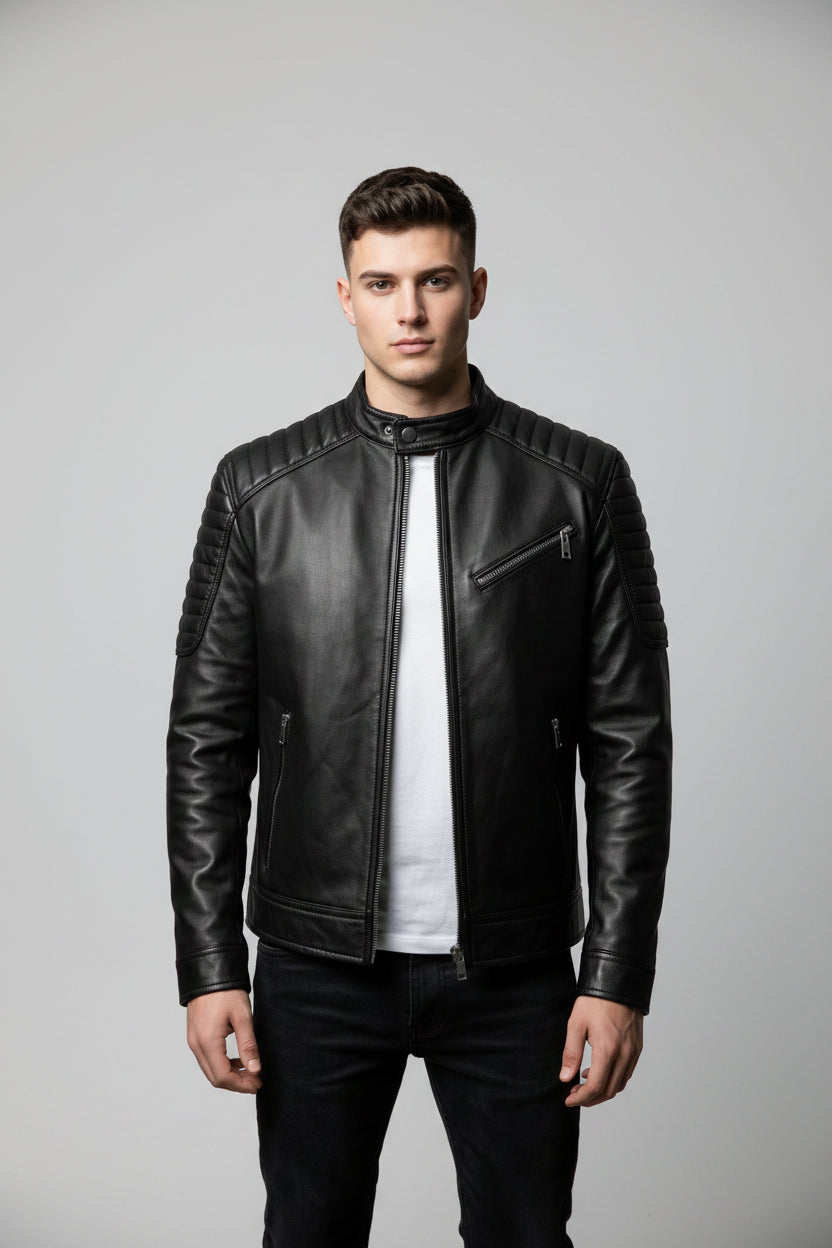 Mens Premium Leather Motorcycle Jacket