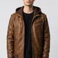 Men Distressed Brown Hooded Leather Jacket