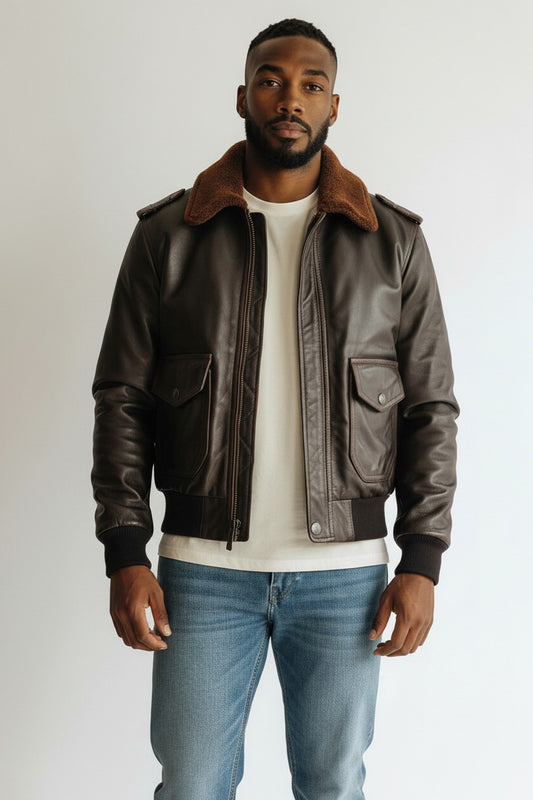 Aviator Men Flight Bomber Leather Jacket