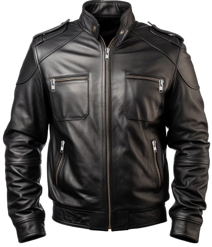 Black Leather Bomber Jacket Men