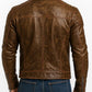 Brown Distressed Leather Biker Jacket for Men