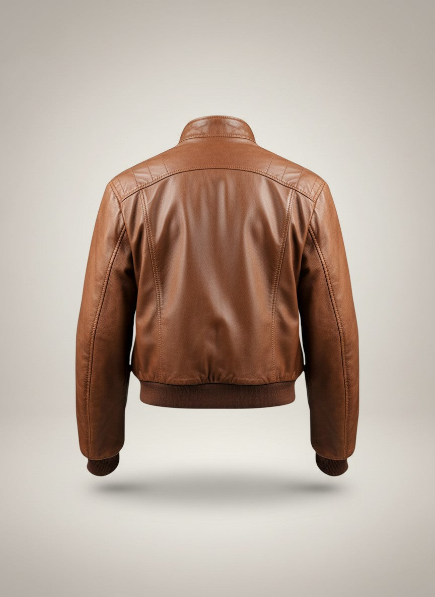 Men Brown Bomber Leather Jacket - Brown Bomber Leather Jacket