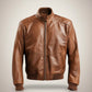 Men Brown Bomber Leather Jacket - Brown Bomber Leather Jacket