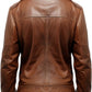 Men Brown Strap Pockets Leather Jacket - Men Brown Leather Jacket