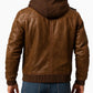 Men Distressed Brown Hooded Leather Jacket