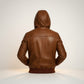 Men Vintage Distressed Brown Bomber Hooded Leather Jacket