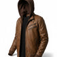 Men Distressed Brown Hooded Leather Jacket