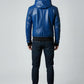 Men Stylish Blue Hooded Leather Jacket