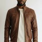 Men Dark Brown Leather Bomber Jacket - Brown Bomber Leather Jacket