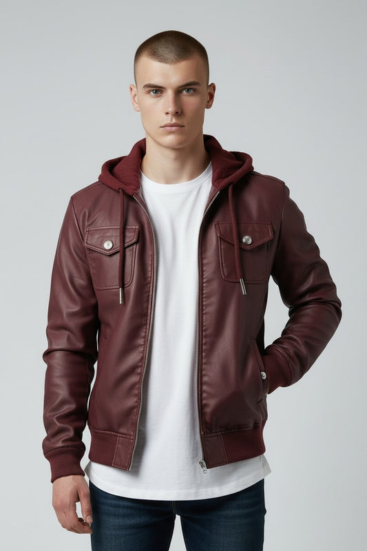Men Classic Maroon Designer Biker Leather Jacket