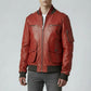 Men Red Leather Bomber Jacket