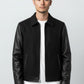Men Black Wool and Leather Jacket