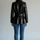 Women Black Leather Winter Coat Belted Style