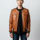 Men Strap Pocket Bomber Leather Jacket