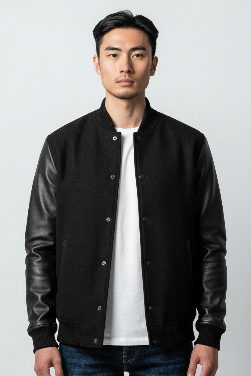 Men John Black Wool and Leather Jacket