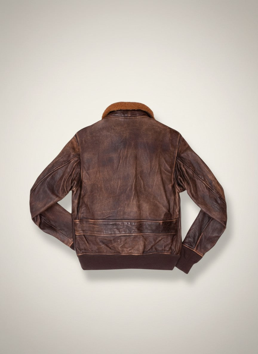 Aviator G1 Distressed Men Bomber Leather Jacket - Brown