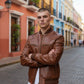 Vintage Brown Genuine Leather Bomber Jacket