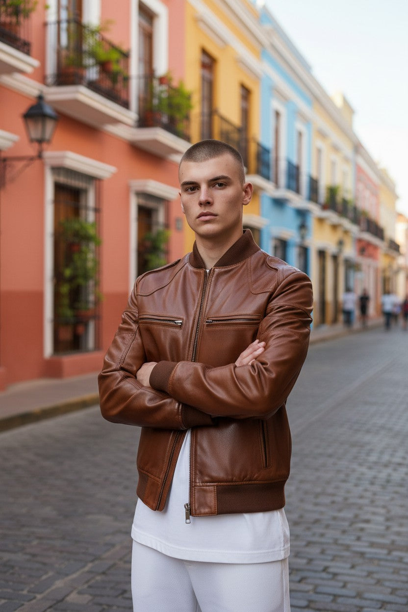 Vintage Brown Genuine Leather Bomber Jacket