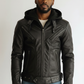 Black Hooded Leather Jacket - Upper Body Crop