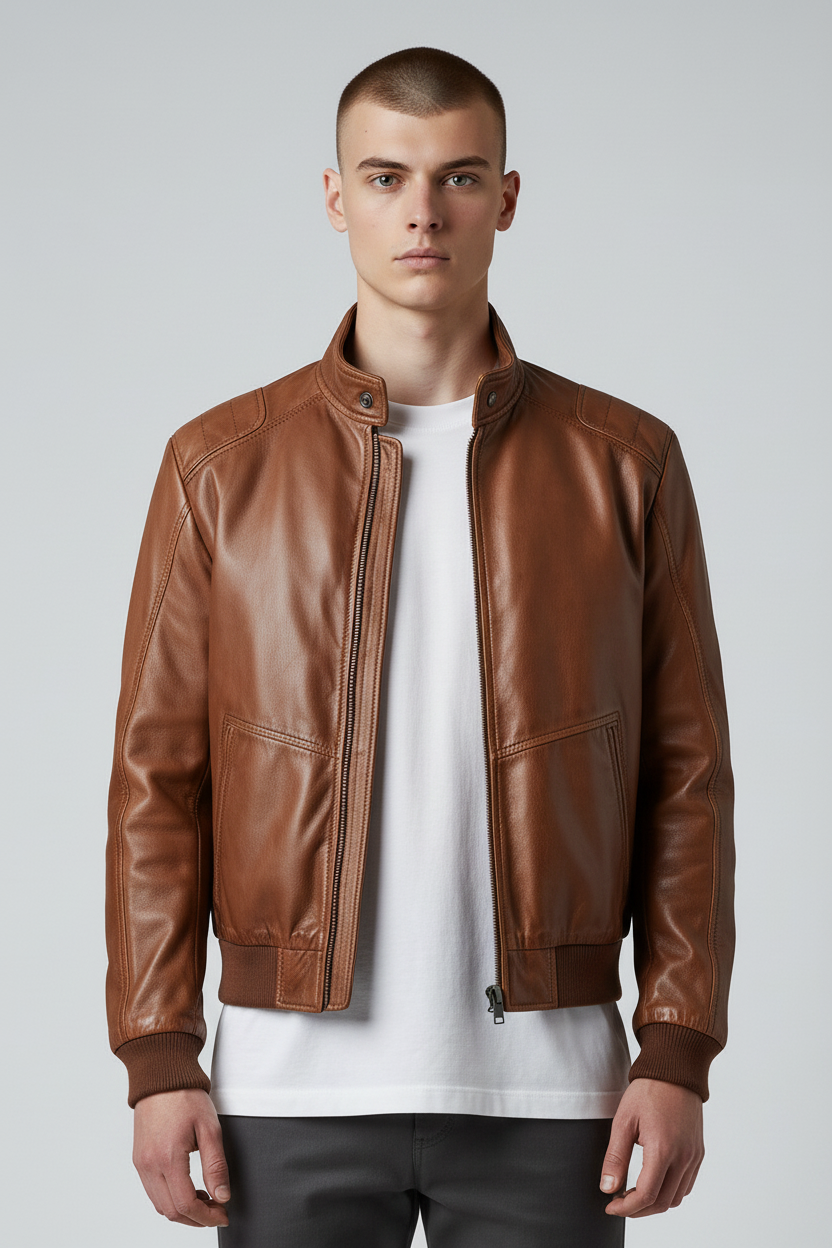 Brown Bomber Jacket - Upper Body Crop