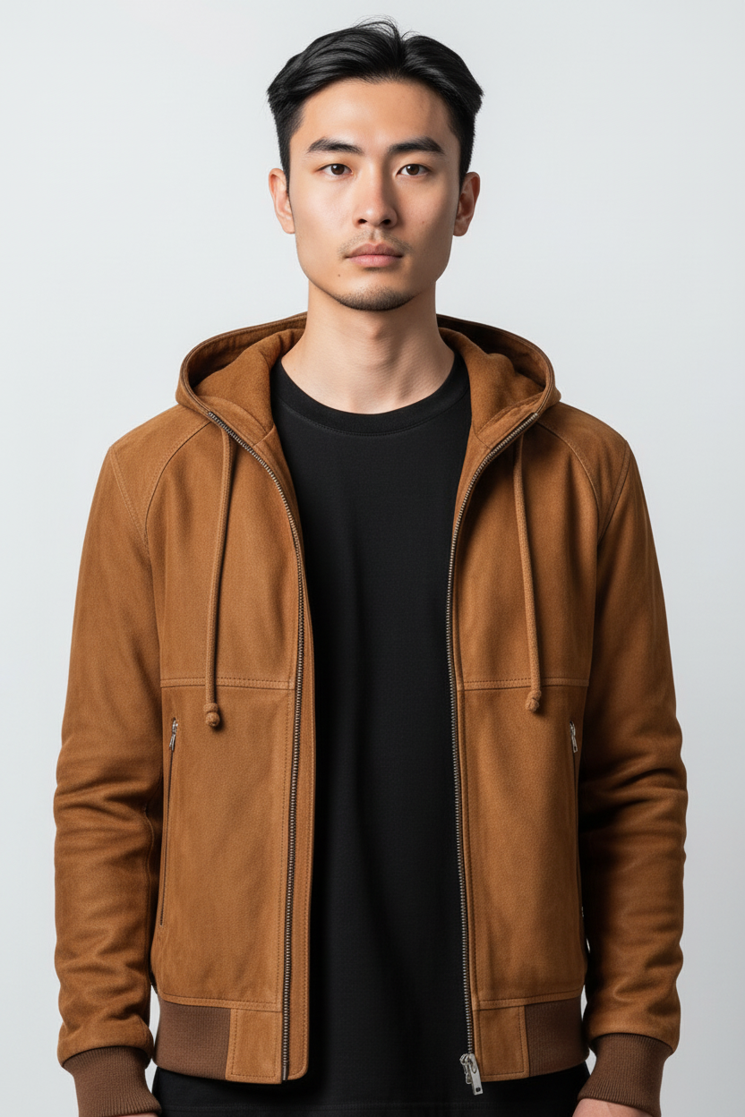 Camel Brown Suede Hooded Jacket - Cropped