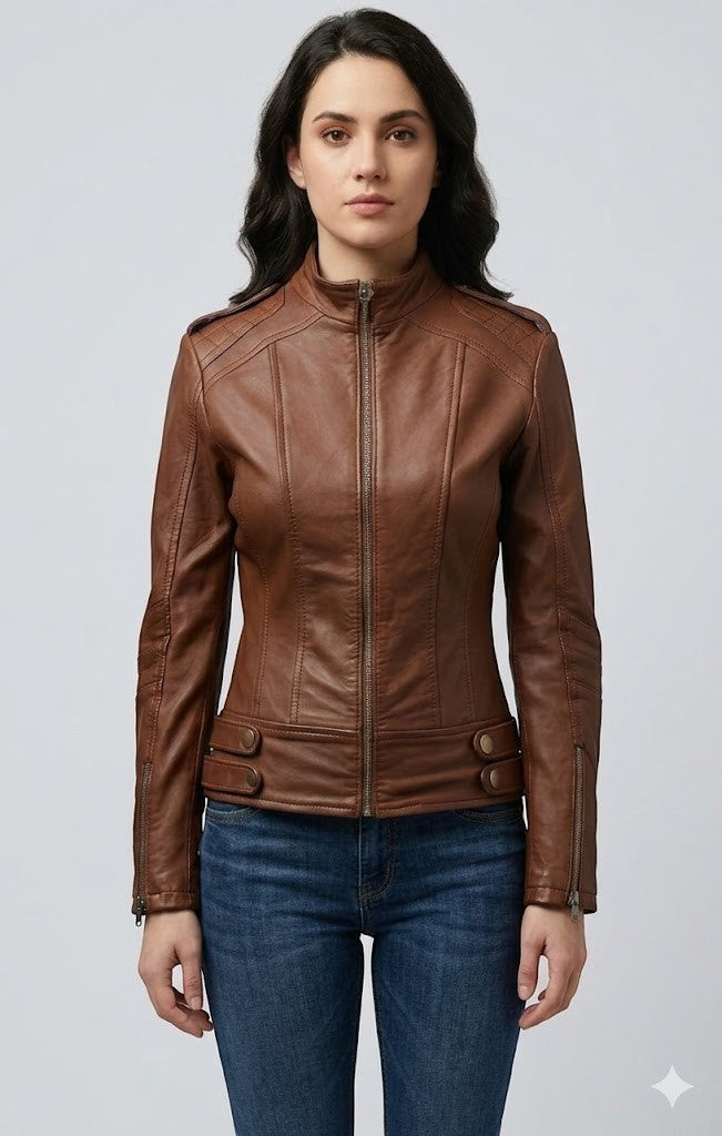 Women Real Leather Brown Style Leather Jacket
