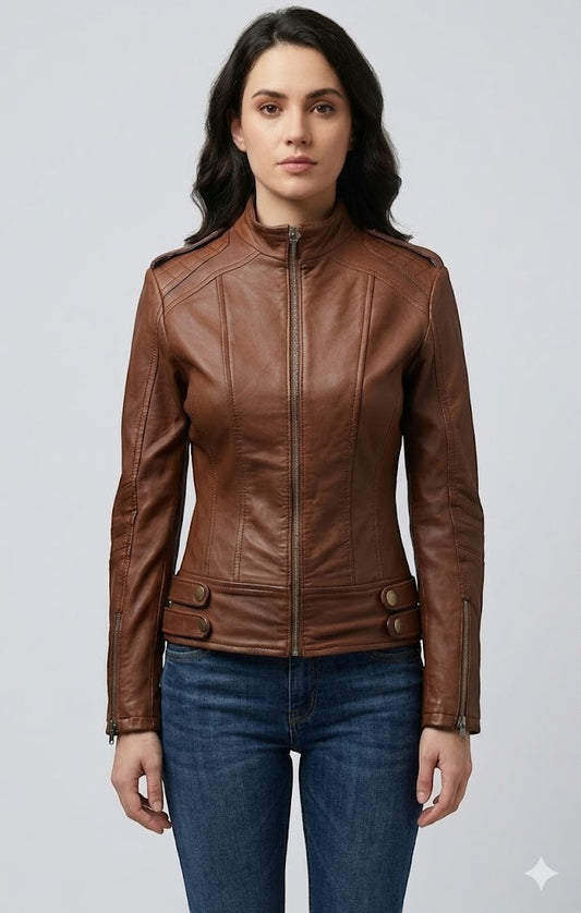 Women Real Leather Brown Style Leather Jacket