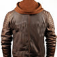 Men Voguish Brown Detachable Hooded Leather Jacket