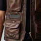 Men Distressed Brown Military Style Leather Vest