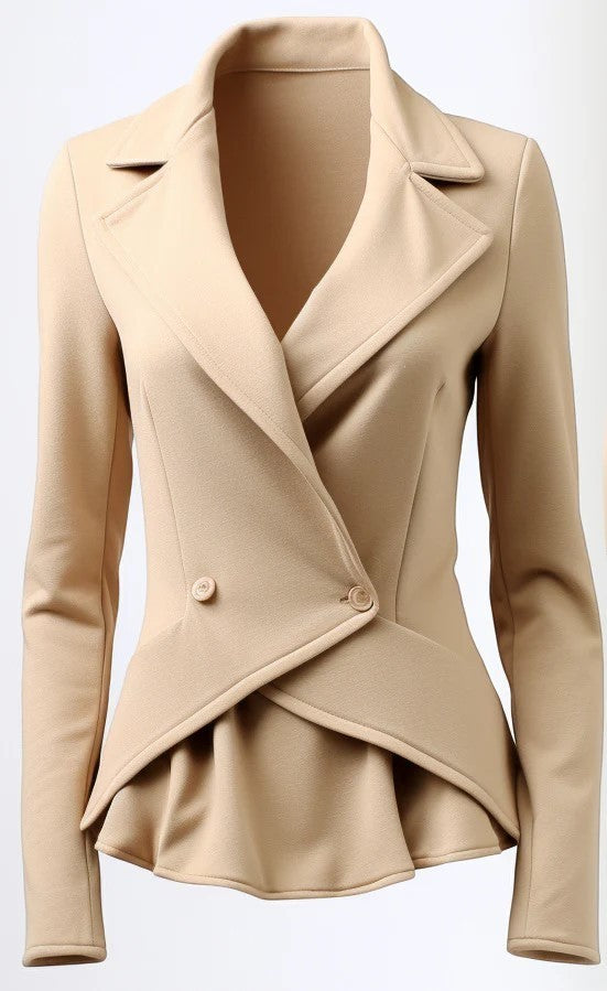 Scarlett Stitch Double Breasted Peplum Blazer - Women Cotton Beige Jacket