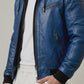 Men Stylish Blue Hooded Leather Jacket