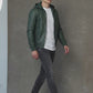 Men Faux Leather Jacket with Hood Green