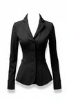 Scarlett Stitch Women's black tailored fit blazer jacket with three-button closure and sharp lapels.