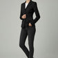Scarlett Stitch black tailored equestrian-style blazer jacket with button cuffs and flap pockets, worn by a model.