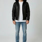 Scarlett Stitch black faux leather hooded bomber jacket with sherpa lining, ribbed cuffs and hem.