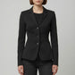 Scarlett Stitch women's black tailored blazer with notched lapel and three-button closure. Professional, classic fit.