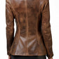Scarlett Stitch women's tailored brown leather blazer with a distressed finish, shown from the back view.