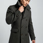 Scarlett Stitch Men's charcoal grey wool blend peacoat with double-breasted closure and herringbone weave.