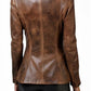 Scarlett Stitch tailored leather blazer in distressed brown with a structured back view on a woman.