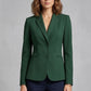 Scarlett Stitch women's tailored forest green blazer jacket with single-button closure and sharp lapels.