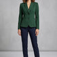 Scarlett Stitch women's forest green tailored blazer jacket with single-button closure and sharp lapels.
