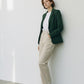 Scarlett Stitch women's deep forest green tailored blazer jacket with single-button closure and pockets.
