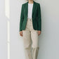Scarlett Stitch women's deep forest green tailored blazer jacket with single-button closure and sharp lapels.