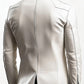 Back view of a Scarlett Stitch off-white leather blazer with tailored seams and a modern, structured fit.