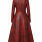 Scarlett Stitch deep red faux leather midi dress with distressed finish, pointed collar, and matching belt.