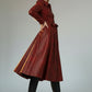 Scarlett Stitch deep red faux leather midi dress with a distressed finish, pointed collar, button front, and belt.