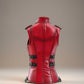 Scarlett Stitch women's red faux leather moto vest with buckle accents and black detailing.